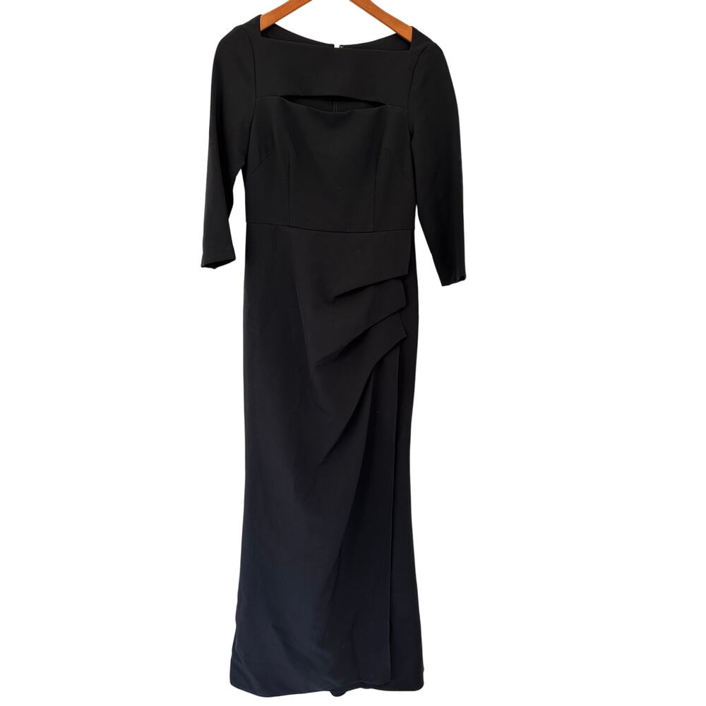 ADRIANNA PAPELL Black Long Formal Gala Dress with Keyhole and Slit // 4